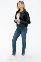 Womens Long Sleeve PU Leather Jacket Black Cropped Outerwear Woman Outerwear