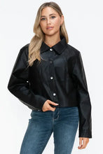 Womens Long Sleeve PU Leather Jacket Black Cropped Outerwear Woman Outerwear