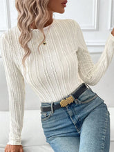 Womens Long Sleeve Textured Top Basic Style Opaque Stretchy
