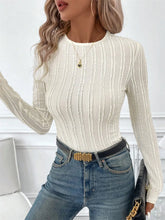 Womens Long Sleeve Textured Top Basic Style Opaque Stretchy