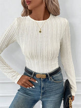 Womens Long Sleeve Textured Top Basic Style Opaque Stretchy