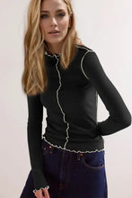 Women's Long-Sleeved Stretch Viscose Tops in Multiple Colors Black Woman T Shirts