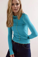 Women's Long-Sleeved Stretch Viscose Tops in Multiple Colors Blue Woman T Shirts