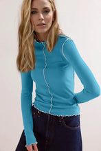 Women's Long-Sleeved Stretch Viscose Tops in Multiple Colors Cerulean Woman T Shirts