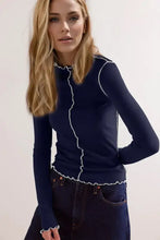 Women's Long-Sleeved Stretch Viscose Tops in Multiple Colors Dark Navy Woman T Shirts