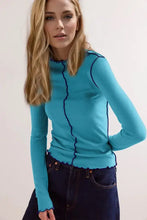 Women's Long-Sleeved Stretch Viscose Tops in Multiple Colors Royal Blue Woman T Shirts