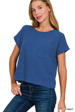 Womens Navy Round Neck Short Sleeve Textured Knit T Shirt LT NAVY