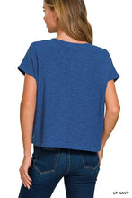 Womens Navy Round Neck Short Sleeve Textured Knit T Shirt
