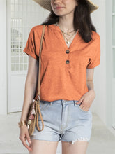 Womens Orange Button Front T Shirt with Short Sleeves Pumpkin