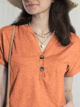 Womens Orange Button Front T Shirt with Short Sleeves
