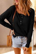 Womens Orange Waffle Knit Long Sleeve Henley Top