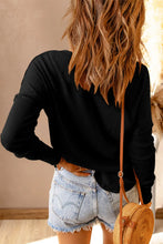 Womens Orange Waffle Knit Long Sleeve Henley Top