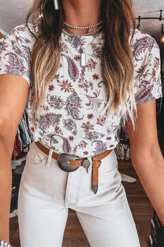 Womens Paisley Patterned Tie Back T Shirt Floral