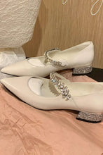 Women's Mary Jane and Loafer Shoes with Rhinestone Jeweled Straps White