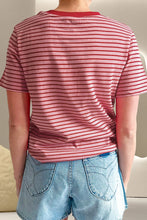 Women's Pink and Maroon Striped Cotton T-Shirt