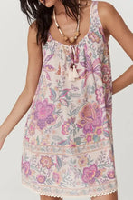 Womens pink and purple floral lace cotton summer dress with necklace