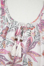 Womens pink and purple floral lace cotton summer dress with necklace