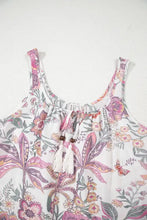 Womens pink purple floral lace cotton summer dress with white tassel necklace