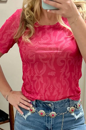 Women's Pink and Red Patterned Short Sleeve Top Strawberry
