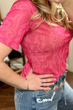 Women's Pink and Red Patterned Short Sleeve Top