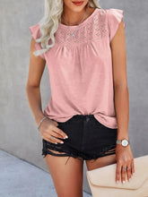 Womens Pink Cotton Eyelet Flutter Sleeve Top Dusty Pink