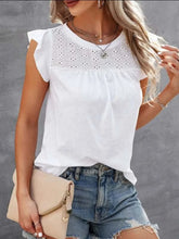 Womens Pink Cotton Eyelet Flutter Sleeve Top White