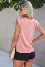 Womens Pink Cotton Eyelet Flutter Sleeve Top