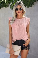 Womens Pink Cotton Eyelet Flutter Sleeve Top