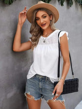 Womens Pink Cotton Eyelet Flutter Sleeve Top