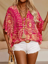 Womens Pink Patterned Blouse with Basic Fit Polyester Spandex Blend
