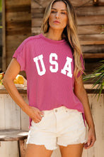 Womens Pink Striped USA Short Sleeve T Shirt