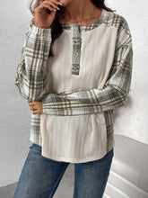 Womens Plaid Sleeve Waffle Knit Henley Shirt