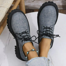 Women's Platform Denim and Leather Oxfords and Loafers Gray