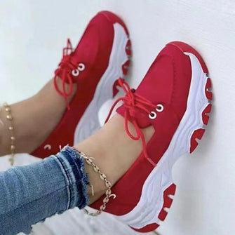 Womens Platform Sneakers and Suede Boat Shoes with Chunky Soles Red