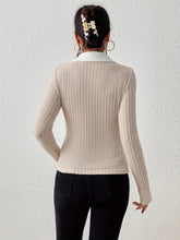 Womens Ribbed Knit Collared Top Cardigan in Basic Stretch Fabric