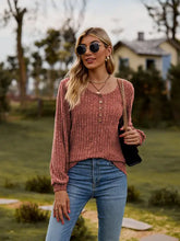 Rusty rose womens ribbed knit long sleeve tee with round neck and buttons