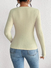 Womens Ribbed Knit Long Sleeve Top Stretchy Polyester Blend Sweater