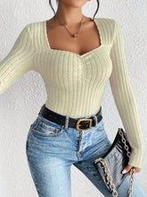 Womens Ribbed Knit Long Sleeve Top Stretchy Polyester Blend Sweater