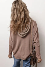 Women’s dusty rose long sleeve hoodie with pocketed half button placket