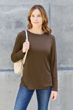 Women’s Round Neck Long Sleeve Shirt in Olive Brown Dark Brown