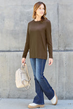 Women’s Round Neck Long Sleeve Shirt in Olive Brown