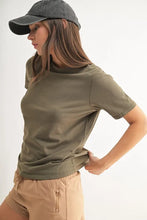 Womens Round Neck Short Sleeve Boxy Fit T Shirt Olive Green