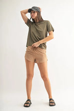Womens Round Neck Short Sleeve Boxy Fit T Shirt Olive Green