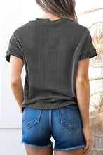 Womens Round Neck Short Sleeve Striped T Shirt with Pocket
