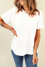 Womens Round Neck Short Sleeve White T Shirt Basic Stretchy Top