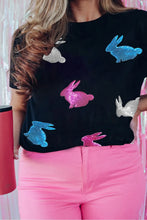 Womens Sequin Bunny Design T Shirt in Black or Gray