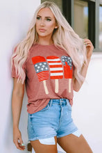 Womens short sleeve flag round neck T-shirt with patriotic popsicle graphic