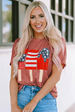 Womens short sleeve flag round neck t-shirt with patriotic popsicle graphic