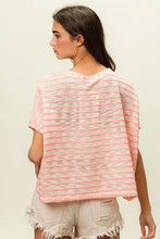 BiBi Braid striped short sleeve round neck T-shirt in pink and white
