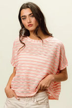 Peach BiBi Braid Striped Short Sleeve Round Neck T-Shirt